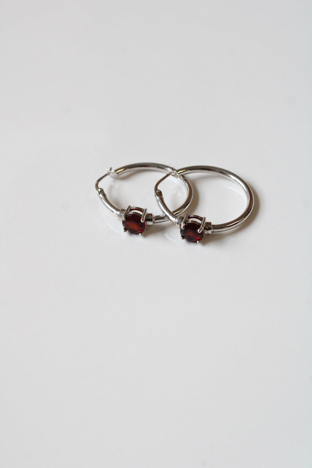 Ruby Stone Sterling Silver Hoop Earrings