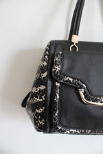Coach Madison Black & White Python Embossed Small Sadie Flap Satchel Bag