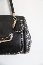 Coach Madison Black & White Python Embossed Small Sadie Flap Satchel Bag