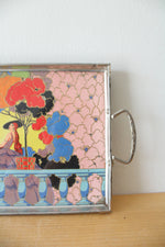 Vintage Musical Woman Hand Painted Metal Tray