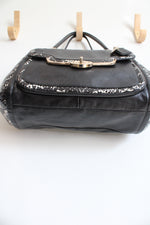 Coach Madison Black & White Python Embossed Small Sadie Flap Satchel Bag