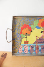 Vintage Musical Woman Hand Painted Metal Tray