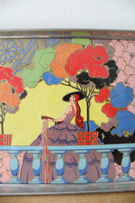 Vintage Musical Woman Hand Painted Metal Tray