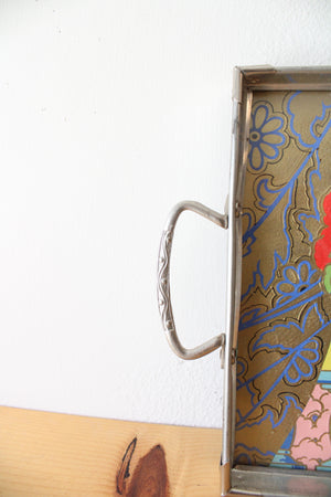Vintage Musical Woman Hand Painted Metal Tray