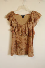American Living Brown Paisley Mesh Top | L