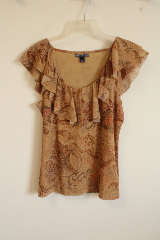 American Living Brown Paisley Mesh Top | L