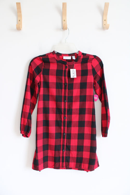 NEW Children's Place Red & Black Buffalo Plaid Button Down Dress | Youth M (7/8)