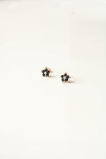 14K Yellow Gold Black Onyx Stone Flower Stud Earrings