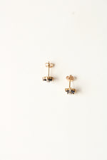14K Yellow Gold Black Onyx Stone Flower Stud Earrings