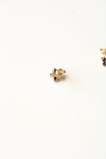 14K Yellow Gold Black Onyx Stone Flower Stud Earrings