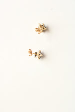 14K Yellow Gold Black Onyx Stone Flower Stud Earrings