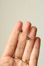14K Yellow Gold Black Onyx Stone Flower Stud Earrings