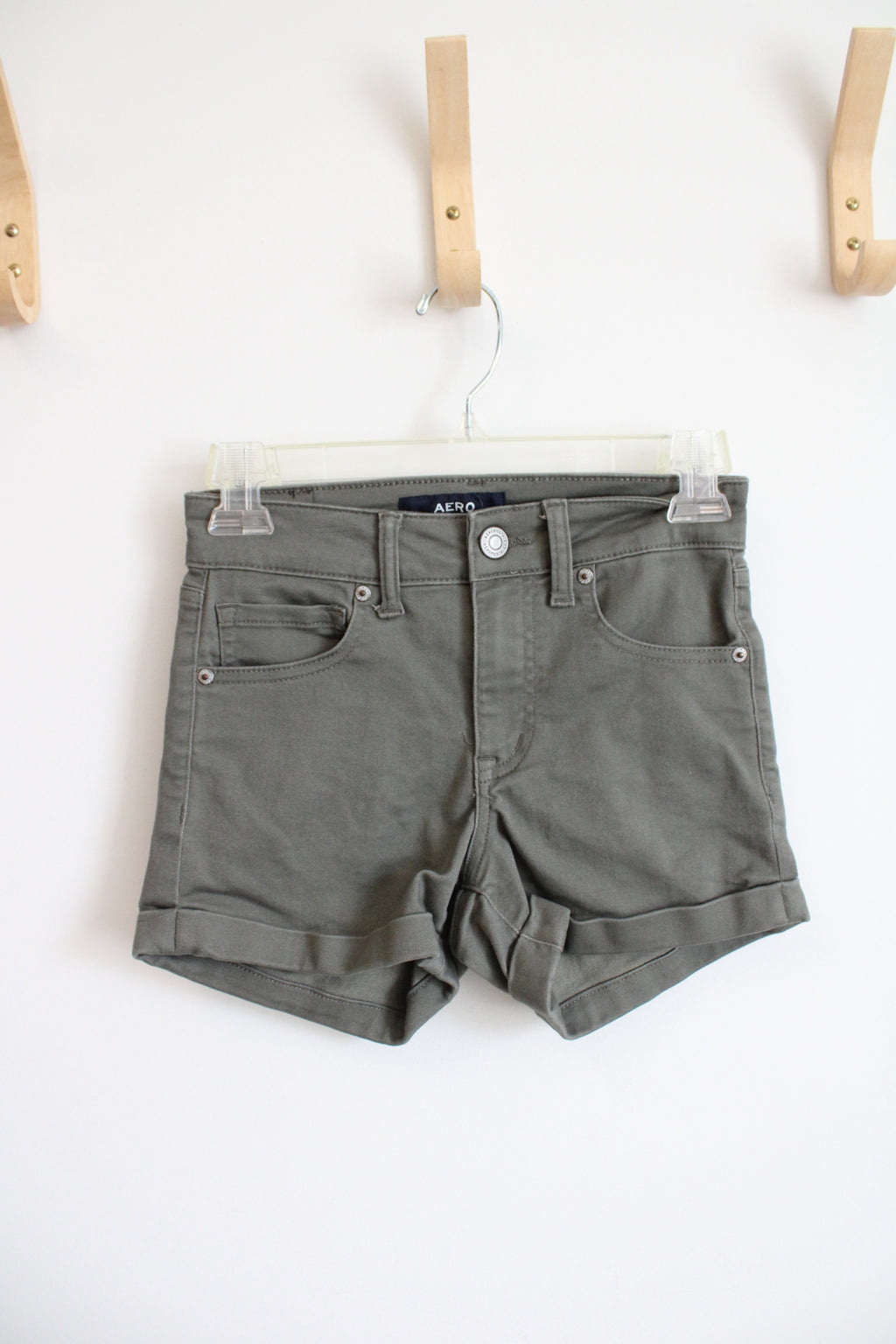 Aero High Rise Midi Olive Green Cuffed Shorts | 0