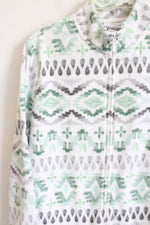 Alfred Dunner Embellished Green & Gray Patterned Soft Zip Up Jacket | L Petite