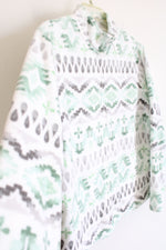 Alfred Dunner Embellished Green & Gray Patterned Soft Zip Up Jacket | L Petite