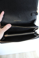 Tory Burch Black Leather Front Flap Crossbody Bag