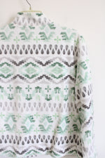 Alfred Dunner Embellished Green & Gray Patterned Soft Zip Up Jacket | L Petite