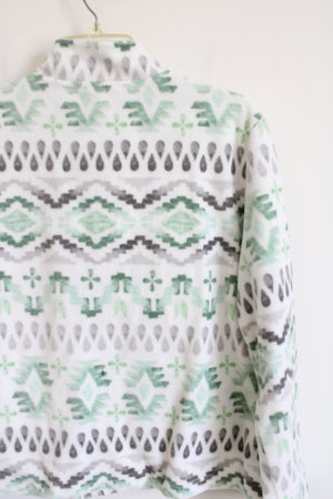 Alfred Dunner Embellished Green & Gray Patterned Soft Zip Up Jacket | L Petite