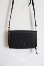 Tory Burch Black Leather Front Flap Crossbody Bag