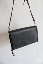Tory Burch Black Leather Front Flap Crossbody Bag