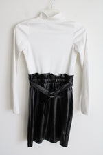 Saw What Black White Mock Neck Faux Leather skirt Dress | S