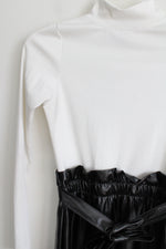 Saw What Black White Mock Neck Faux Leather skirt Dress | S