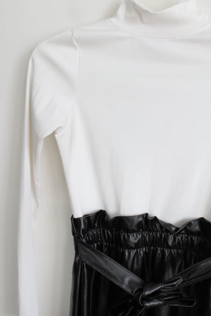 Saw What Black White Mock Neck Faux Leather skirt Dress | S