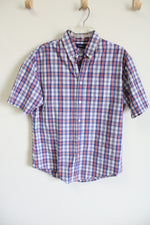 Croft & Barrow Blue Red Plaid Button Down Shirt | M