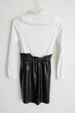 Saw What Black White Mock Neck Faux Leather skirt Dress | S