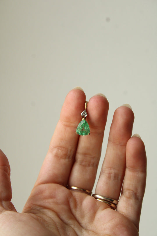 10K Yellow Gold Green Emerald Necklace Pendant