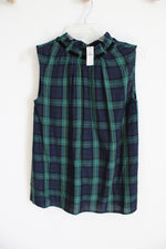 NEW Talbots Tartan Plaid Navy Blue Green Top | L