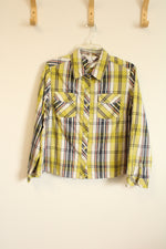 CJ Banks Lime Green Plaid Button Down Shirt | 1X