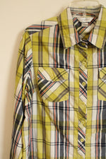 CJ Banks Lime Green Plaid Button Down Shirt | 1X