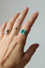 10K White Gold Emerald Square Cut Rings | Size 6.5