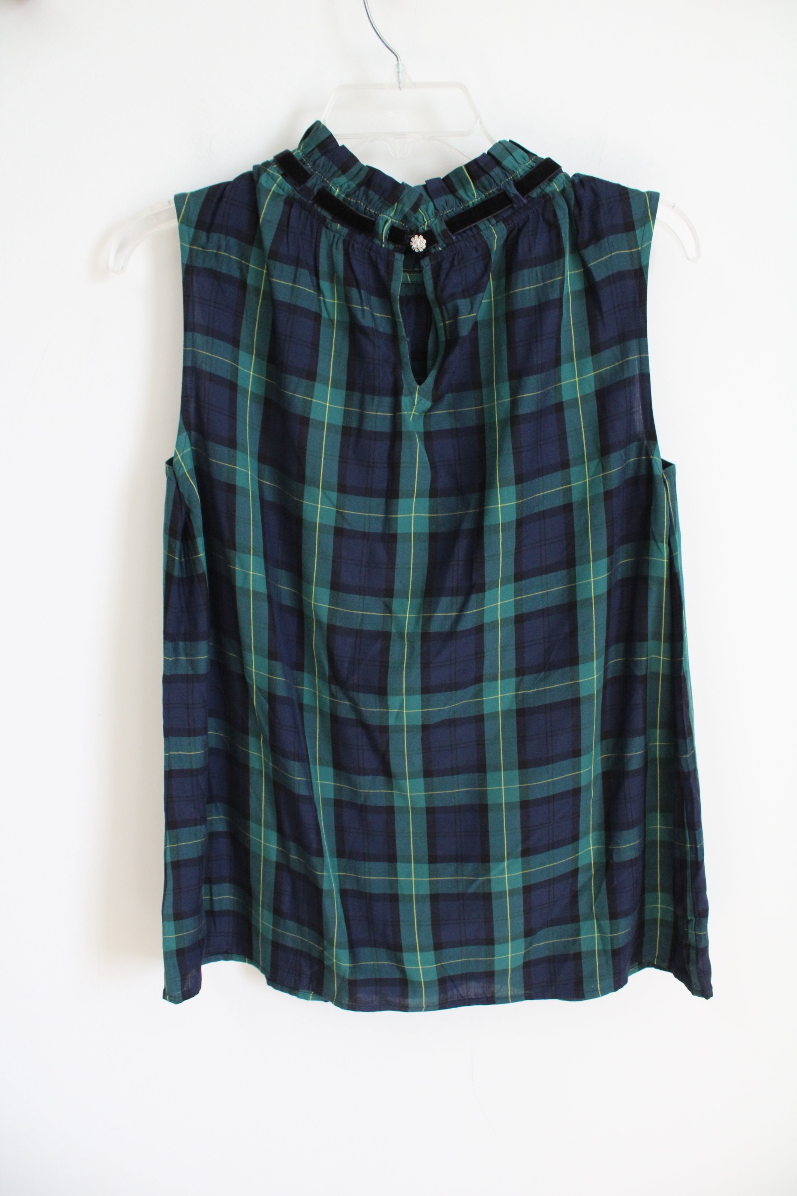 NEW Talbots Tartan Plaid Navy Blue Green Top | L