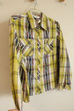 CJ Banks Lime Green Plaid Button Down Shirt | 1X