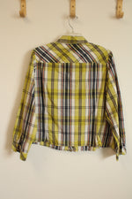 CJ Banks Lime Green Plaid Button Down Shirt | 1X