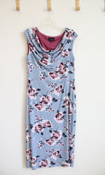 Connected Apparel Blue & Pink Floral Cowl Neck Dress | 14