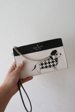 NEW Kate Spade Black & White Houndstooth Fetch Dachshund Wristlet Clutch