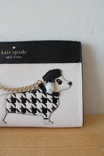 NEW Kate Spade Black & White Houndstooth Fetch Dachshund Wristlet Clutch