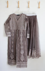 Daud Abbas Gray Brown Sequined Kurta Lehnga & Dupatta Set | M