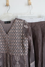 Daud Abbas Gray Brown Sequined Kurta Lehnga & Dupatta Set | M