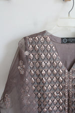 Daud Abbas Gray Brown Sequined Kurta Lehnga & Dupatta Set | M