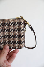 Coach Brown Tweed Houndstooth Wool Wristlet