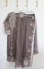 Daud Abbas Gray Brown Sequined Kurta Lehnga & Dupatta Set | M