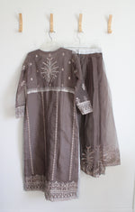 Daud Abbas Gray Brown Sequined Kurta Lehnga & Dupatta Set | M