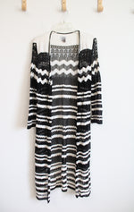 Chico's Black & White Knit Long Cardigan | 2 (L)