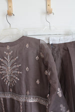 Daud Abbas Gray Brown Sequined Kurta Lehnga & Dupatta Set | M