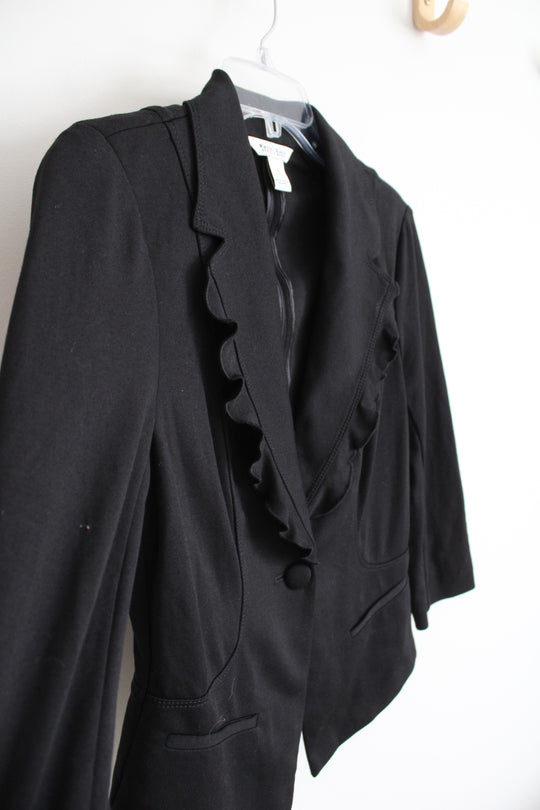 White House Black Market Black Ruffled Edge Blazer | 4