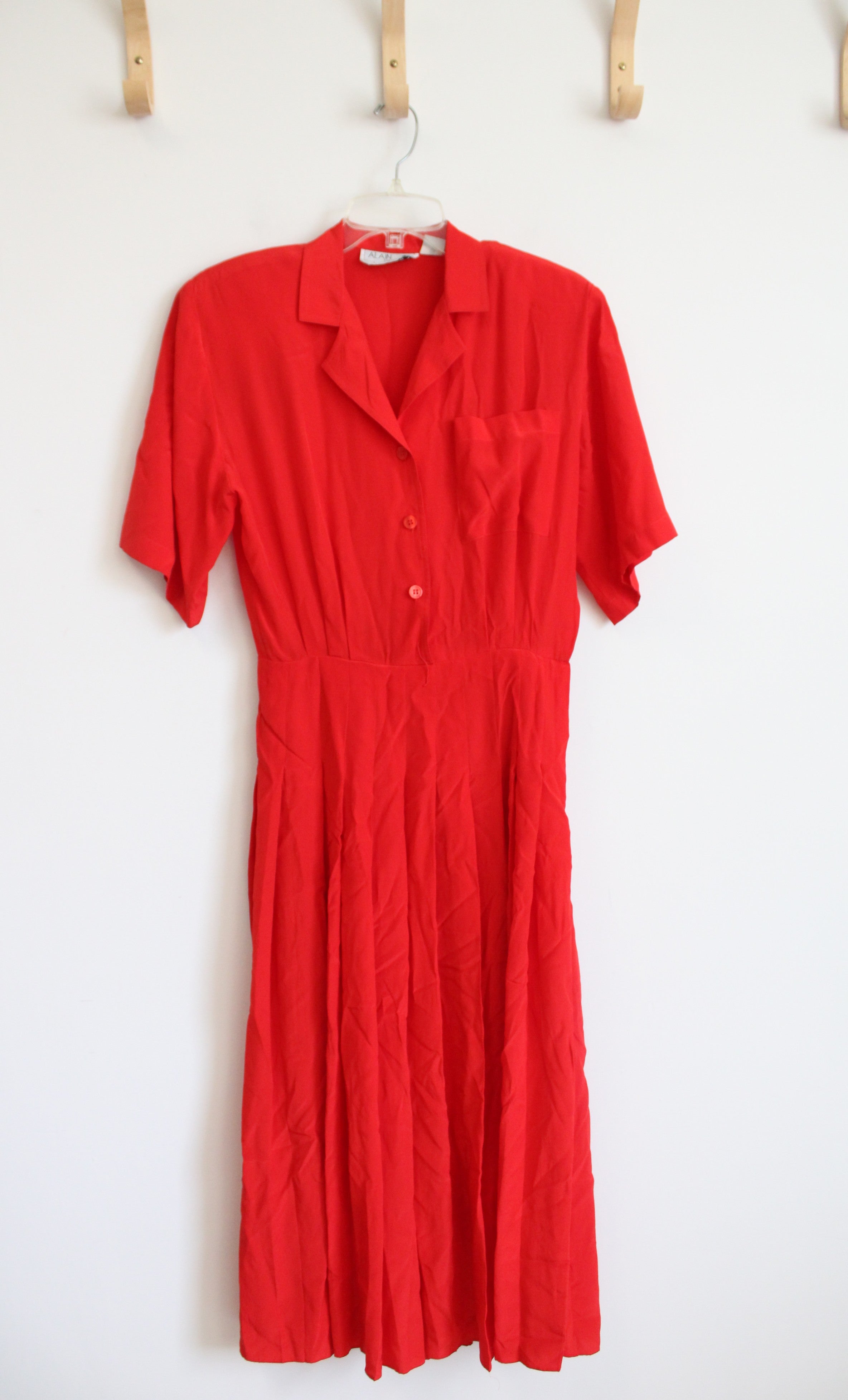 Alain Scott Vintage Red Pleated Silk Midi Dress | 6